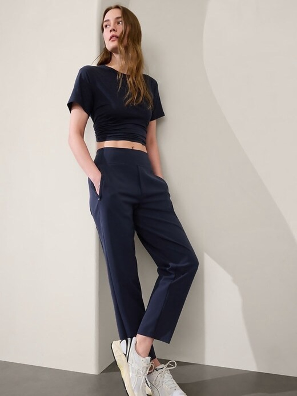 Athleta Navy Cropped Straight-Leg Pants